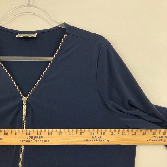 JM Collection size XL Navy Half Zip Rolled Tab Stretch Knit Blouse Office - Picture 6 of 9